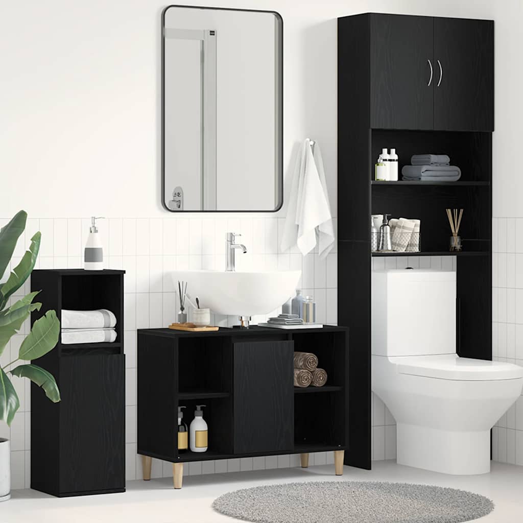 Spülbeckenschrank Eiche Schwarz 80x33x60 cm Holzwerkstoff