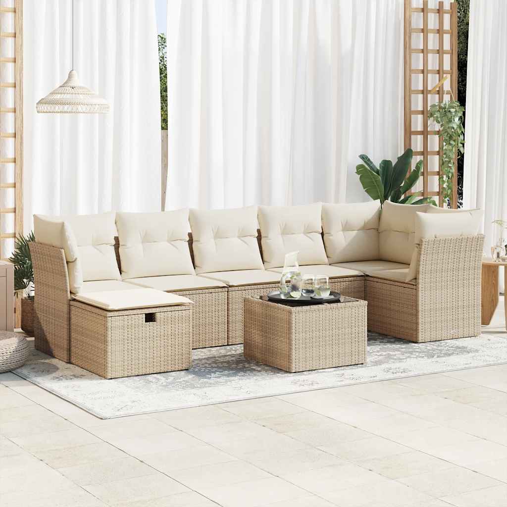 8-tlg. Garten-Sofagarnitur mit Kissen Beige Poly Rattan