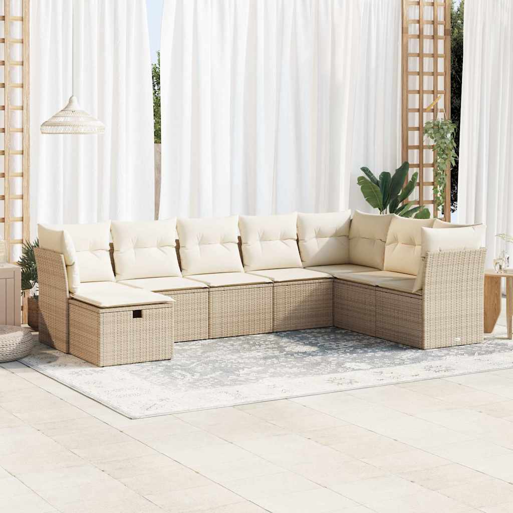8-tlg. Garten-Sofagarnitur mit Kissen Beige Poly Rattan