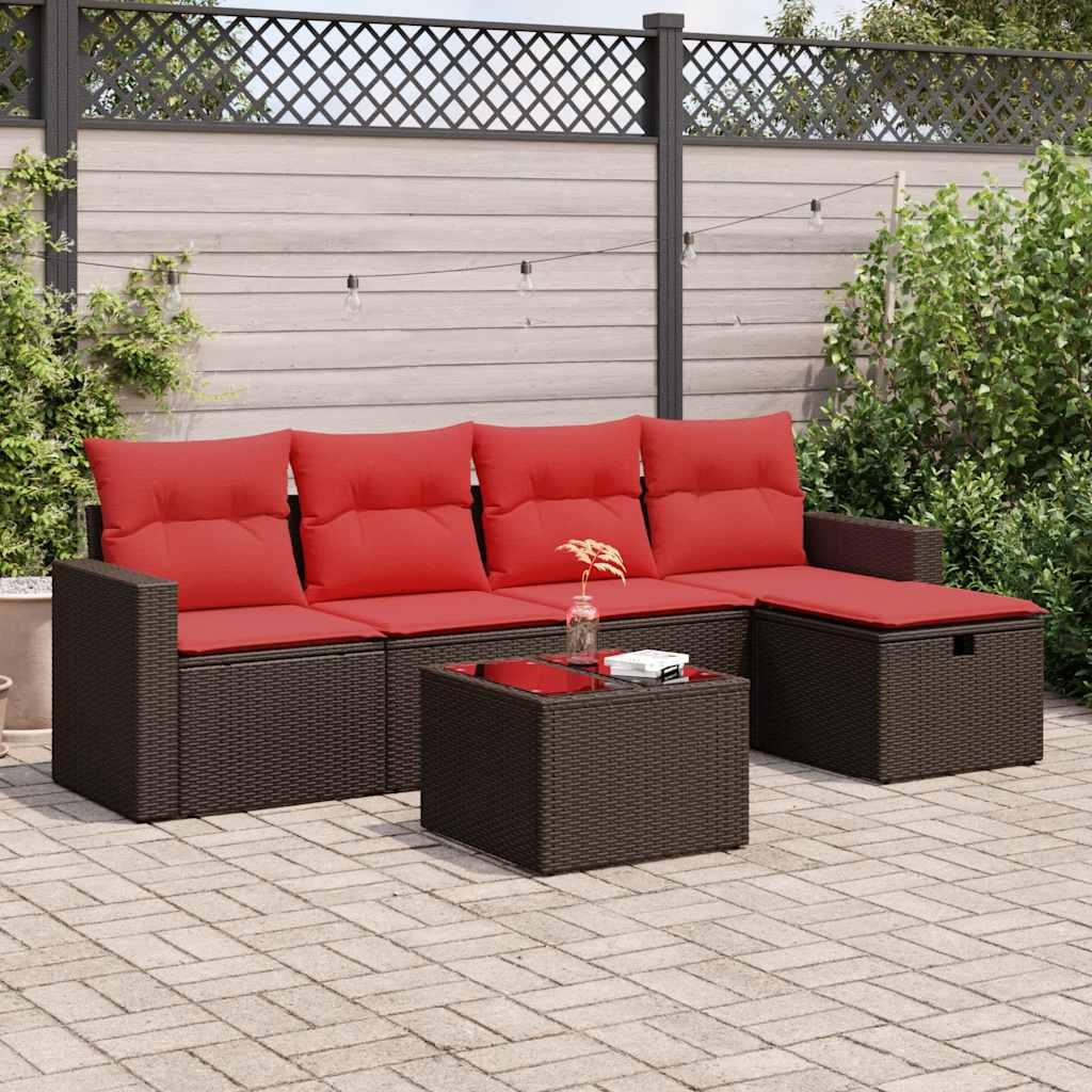6-tlg. Garten-Sofagarnitur mit Kissen Braun Poly Rattan