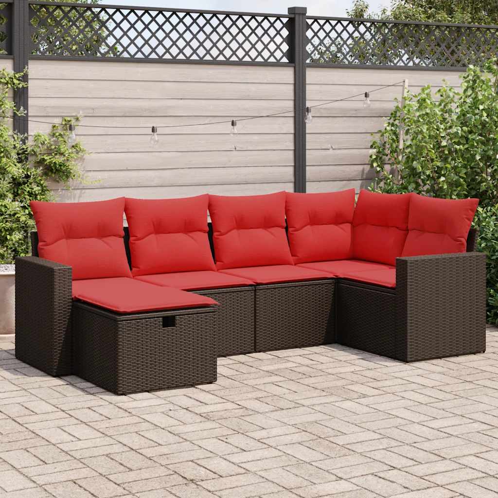6-tlg. Garten-Sofagarnitur mit Kissen Braun Poly Rattan