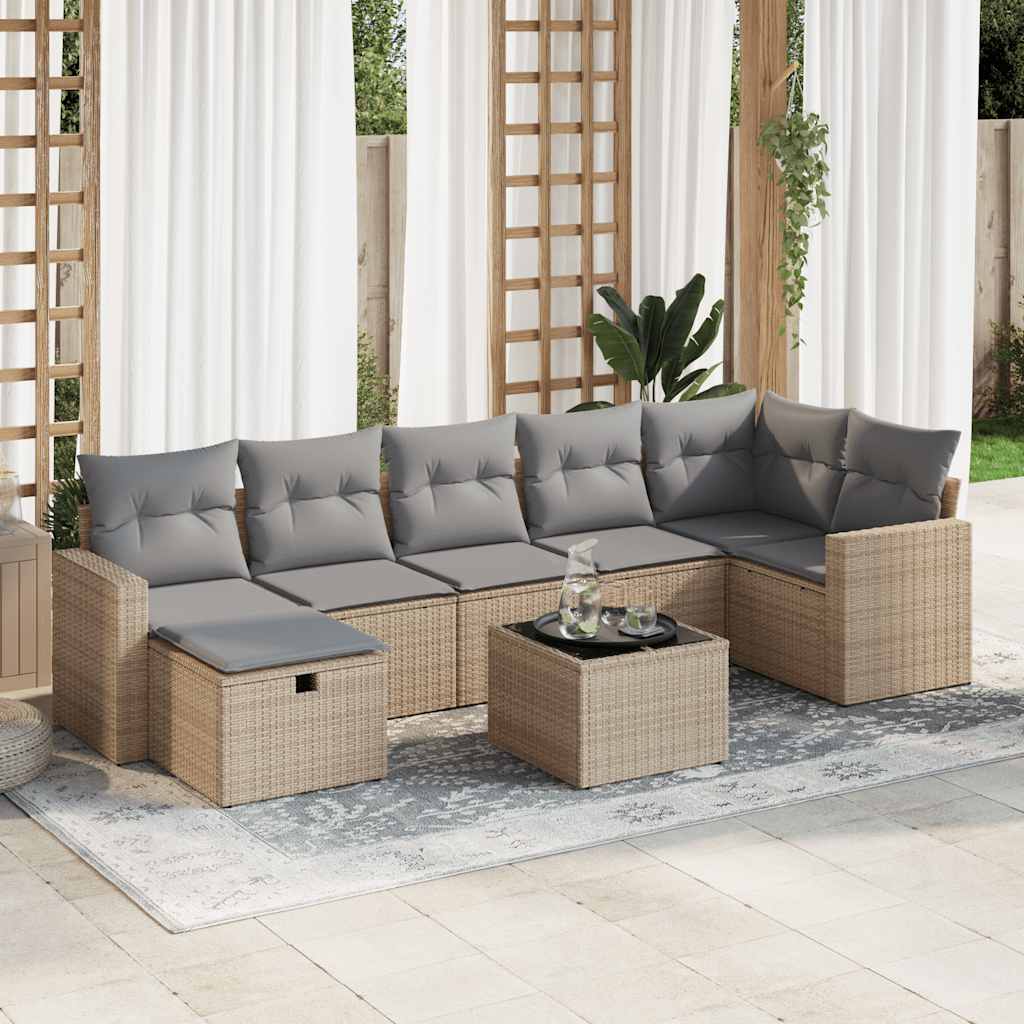8-tlg. Garten-Sofagarnitur mit Kissen Beige Poly Rattan