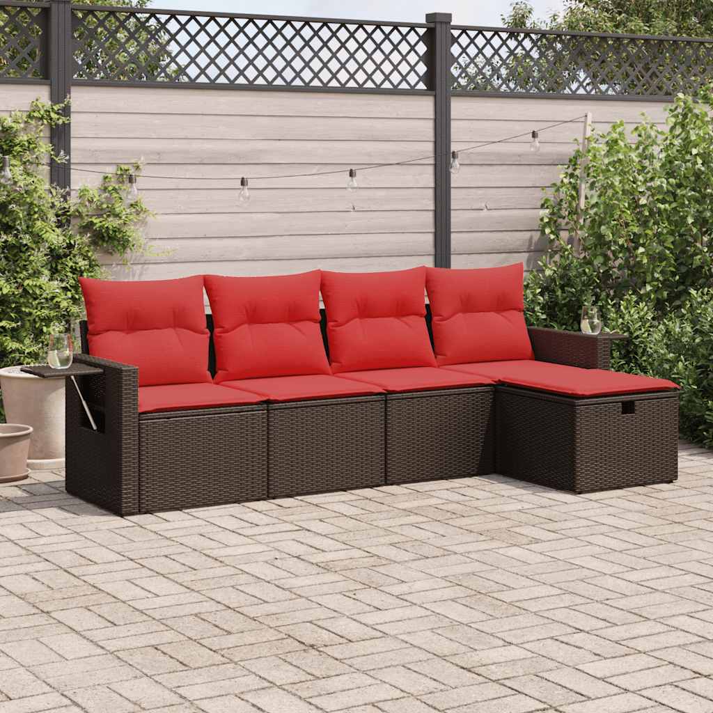 5-tlg. Garten-Sofagarnitur mit Kissen Braun Poly Rattan
