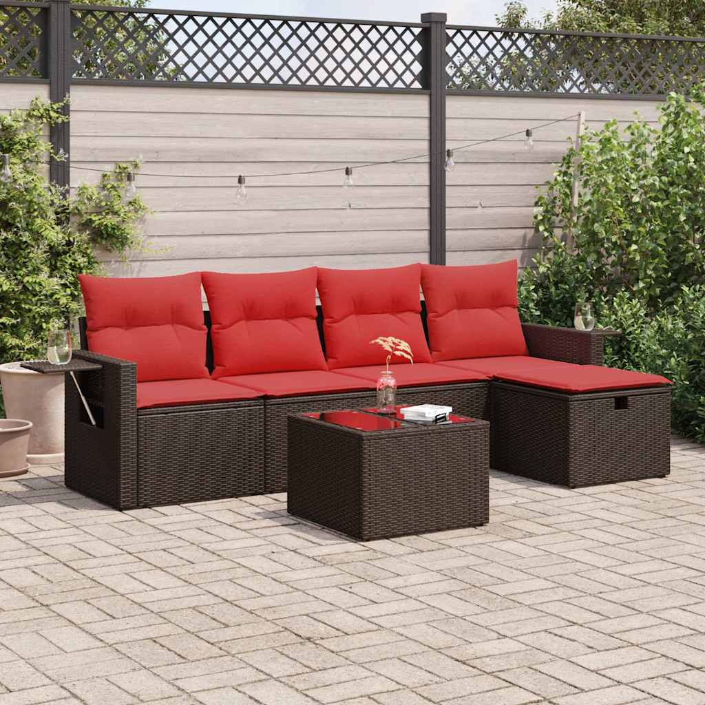 6-tlg. Garten-Sofagarnitur mit Kissen Braun Poly Rattan