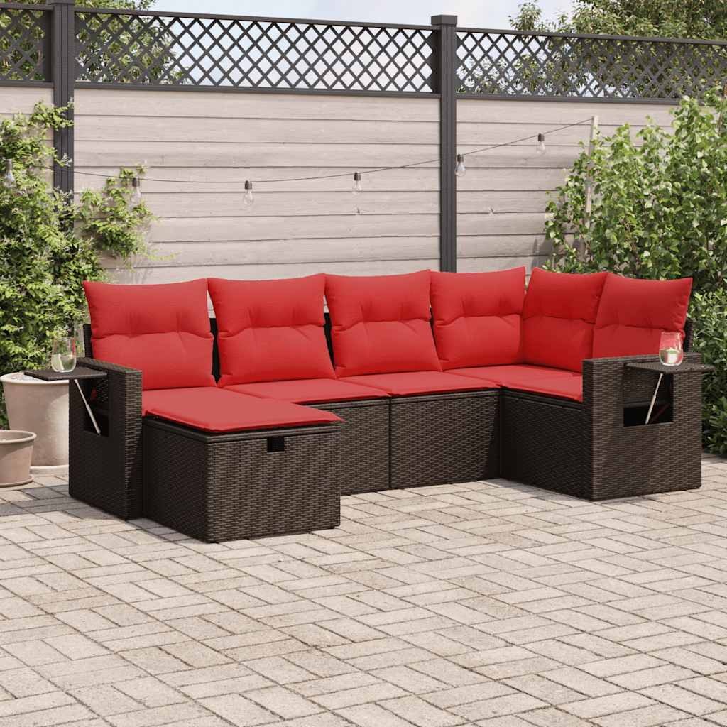 6-tlg. Garten-Sofagarnitur mit Kissen Braun Poly Rattan