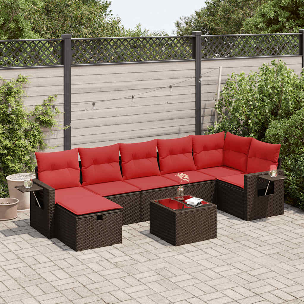 8-tlg. Garten-Sofagarnitur mit Kissen Braun Poly Rattan