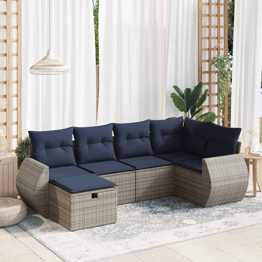 6-tlg. Garten-Sofagarnitur mit Kissen Grau Poly Rattan