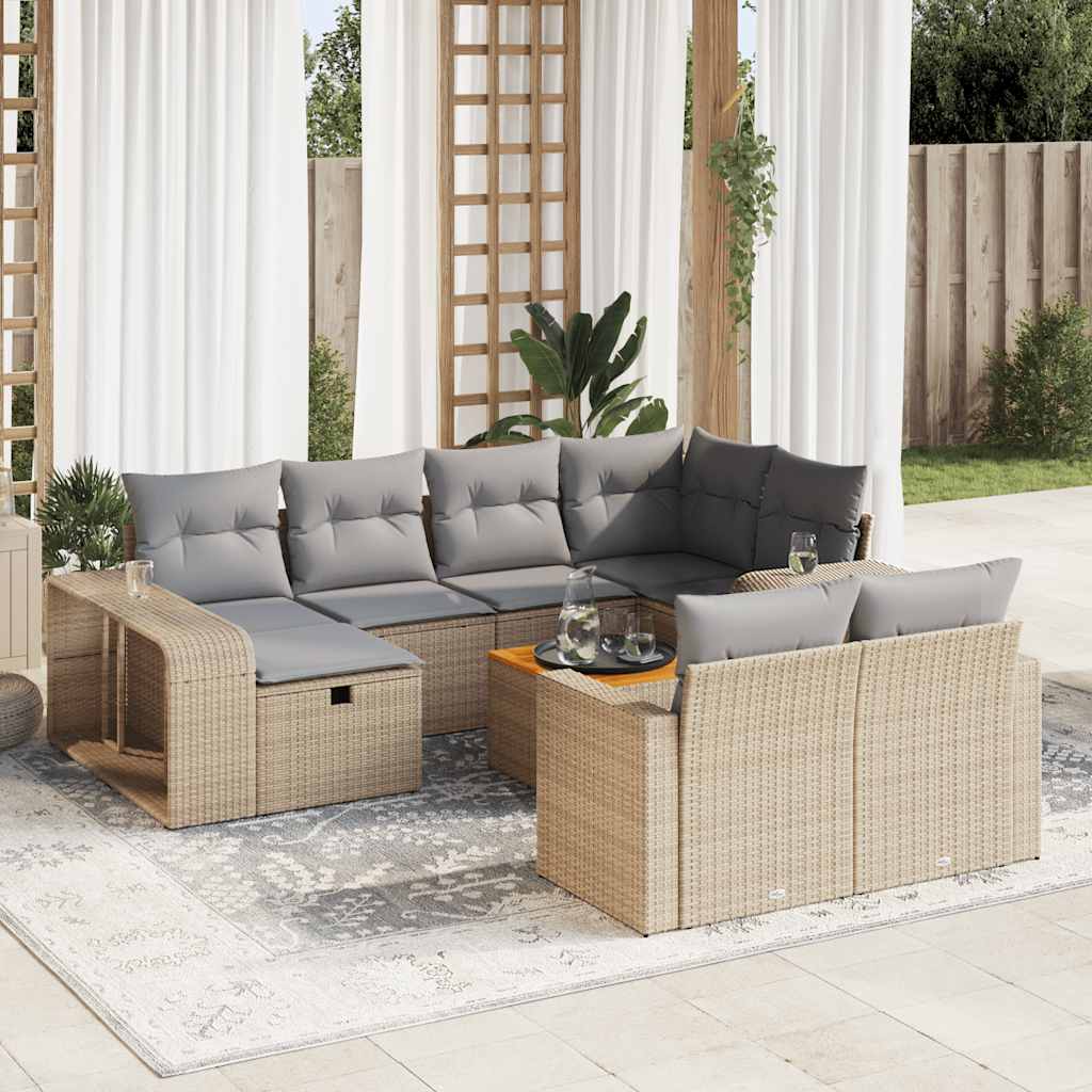 11-tlg. Garten-Sofagarnitur mit Kissen Beige Poly Rattan