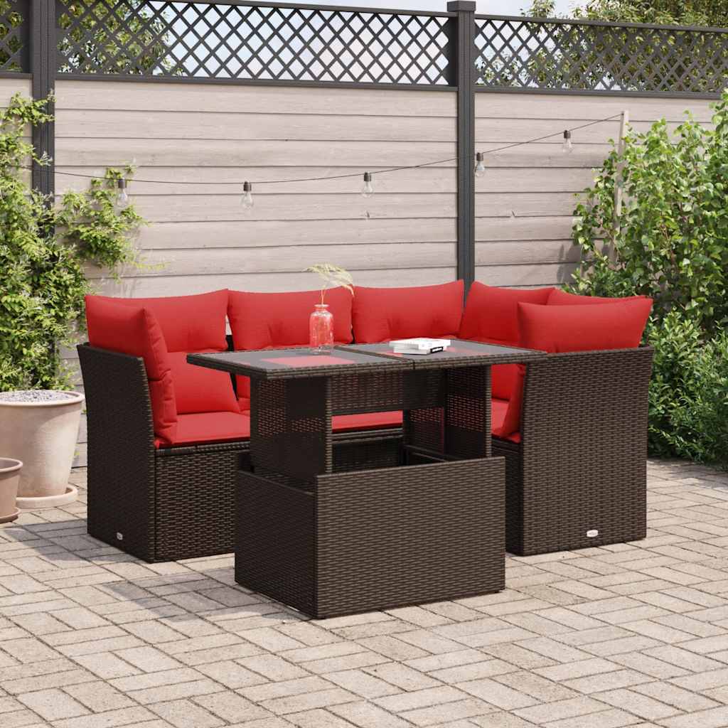 5-tlg. Garten-Sofagarnitur mit Kissen Braun Poly Rattan Akazie
