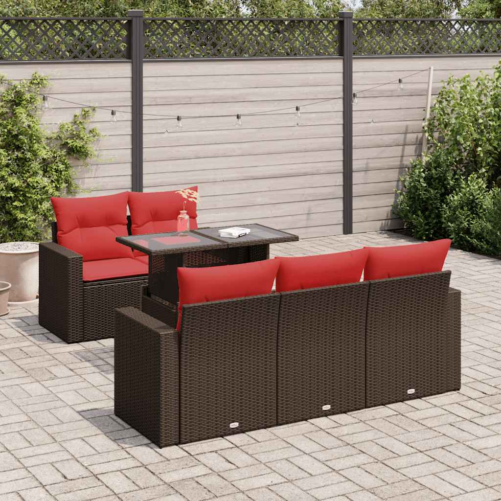 6-tlg. Garten-Sofagarnitur mit Kissen Braun Poly Rattan Akazie