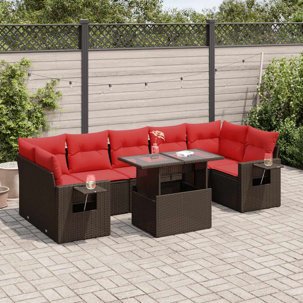 8-tlg. Garten-Sofagarnitur mit Kissen Braun Poly Rattan Akazie