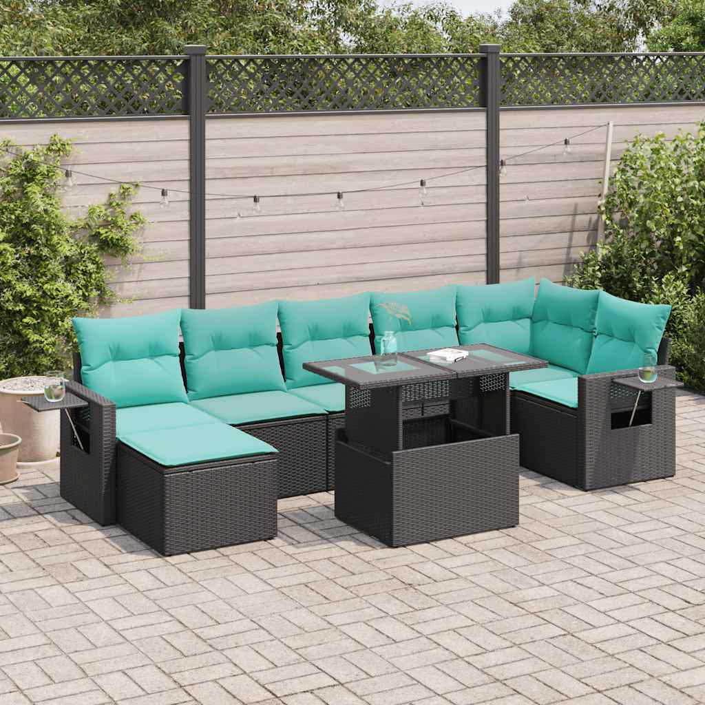 8-tlg. Garten-Sofagarnitur mit Kissen Schwarz Poly Rattan