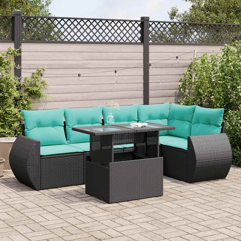 6-tlg. Garten-Sofagarnitur mit Kissen Schwarz Poly Rattan