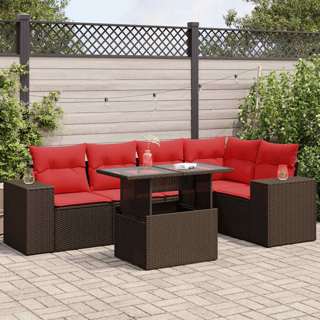 6-tlg. Garten-Sofagarnitur mit Kissen Braun Poly Rattan Akazie