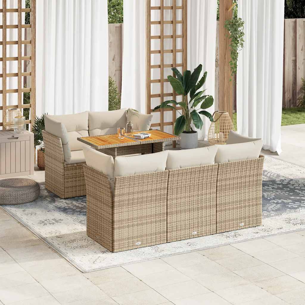 6-tlg. Garten-Sofagarnitur mit Kissen Beige Poly Rattan