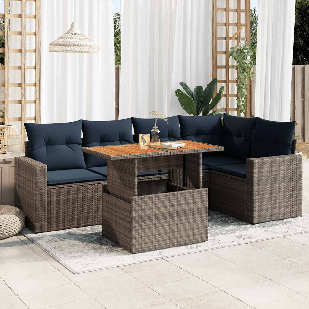 6-tlg. Garten-Sofagarnitur mit Kissen Grau Poly Rattan