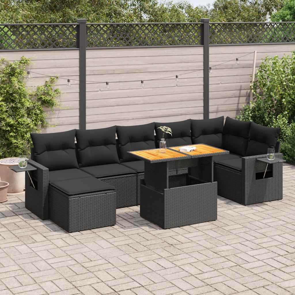 8-tlg. Garten-Sofagarnitur mit Kissen Schwarz Poly Rattan