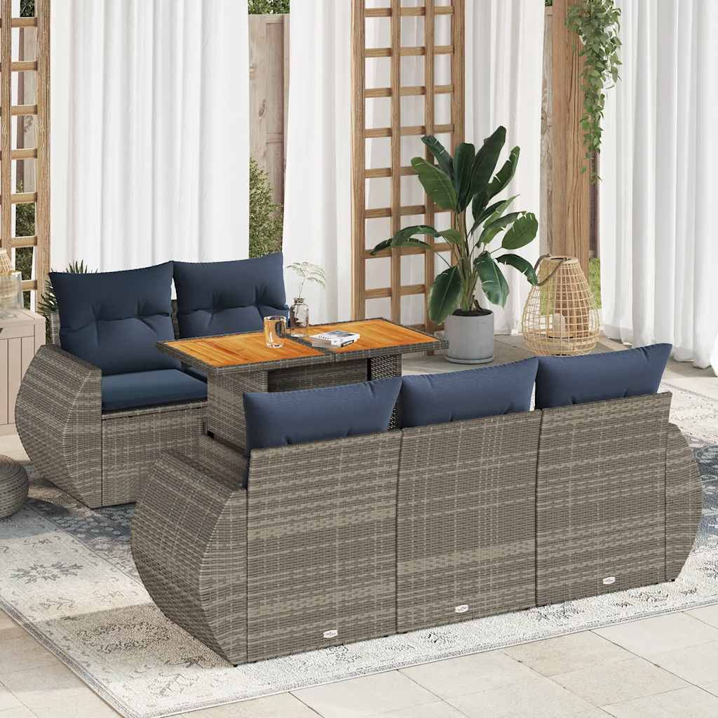 6-tlg. Garten-Sofagarnitur mit Kissen Grau Poly Rattan