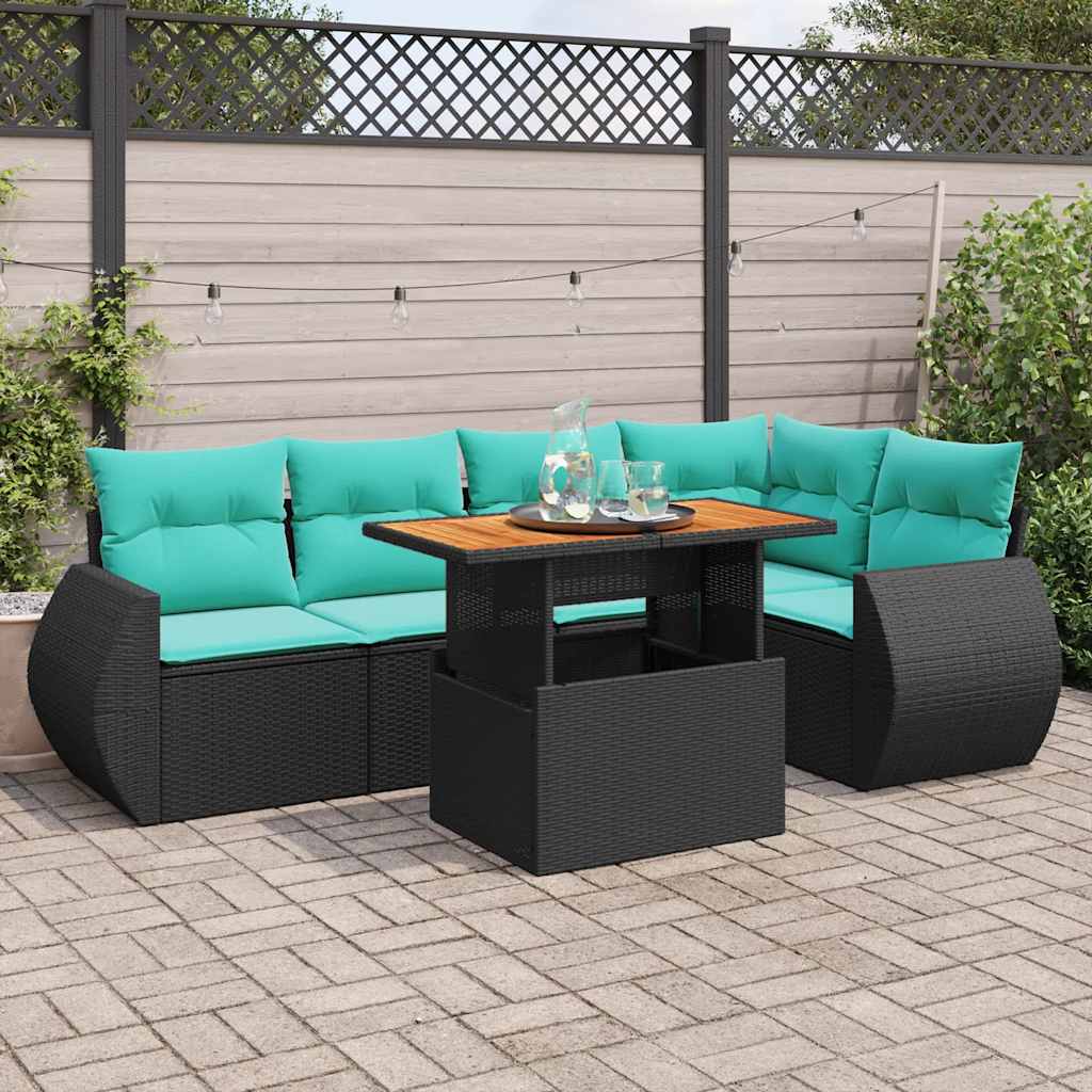 6-tlg. Garten-Sofagarnitur mit Kissen Schwarz Poly Rattan