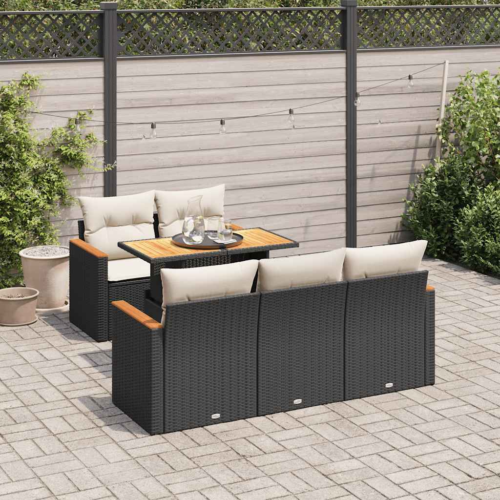 6-tlg. Garten-Sofagarnitur mit Kissen Schwarz Poly Rattan