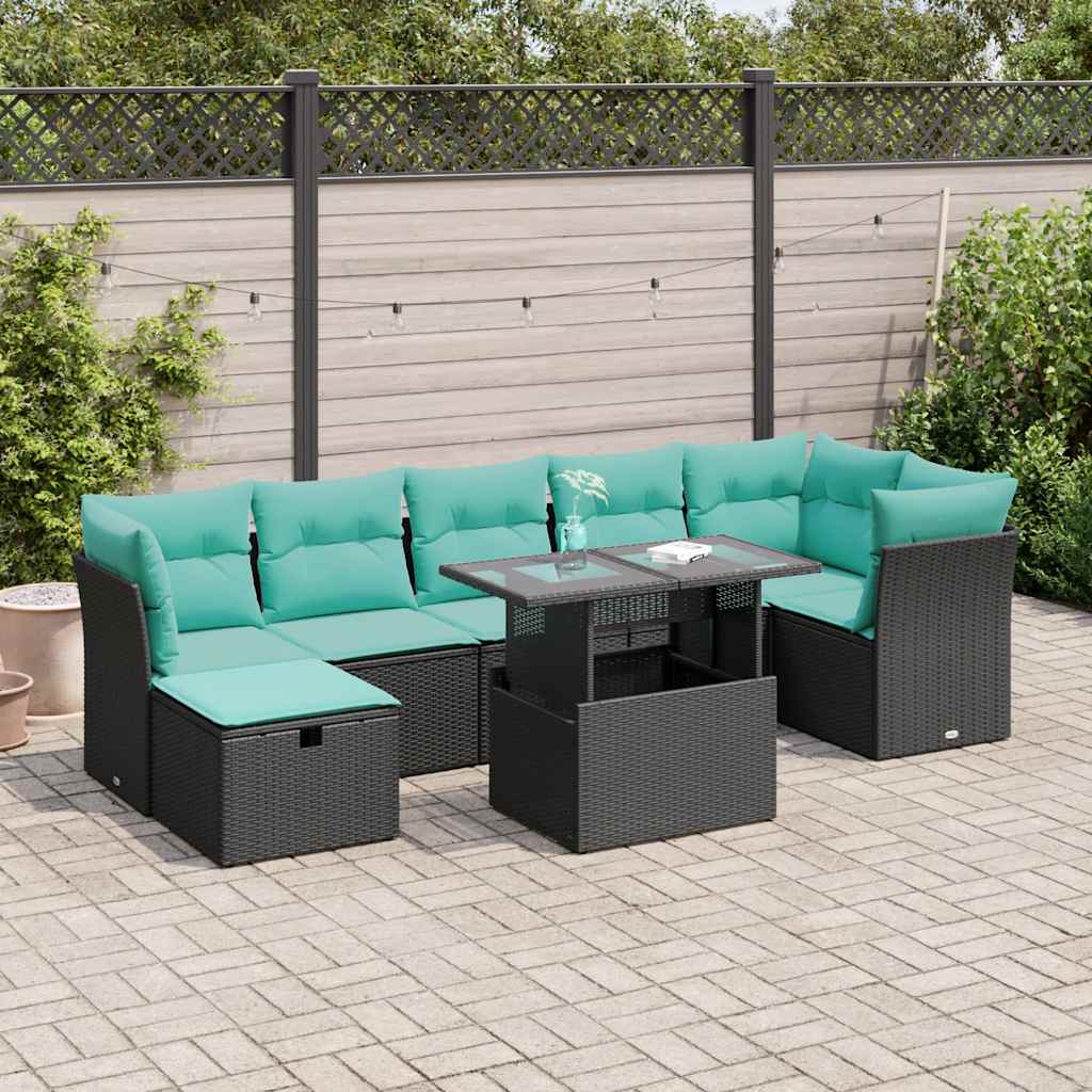 8-tlg. Garten-Sofagarnitur mit Kissen Grau Poly Rattan Akazie