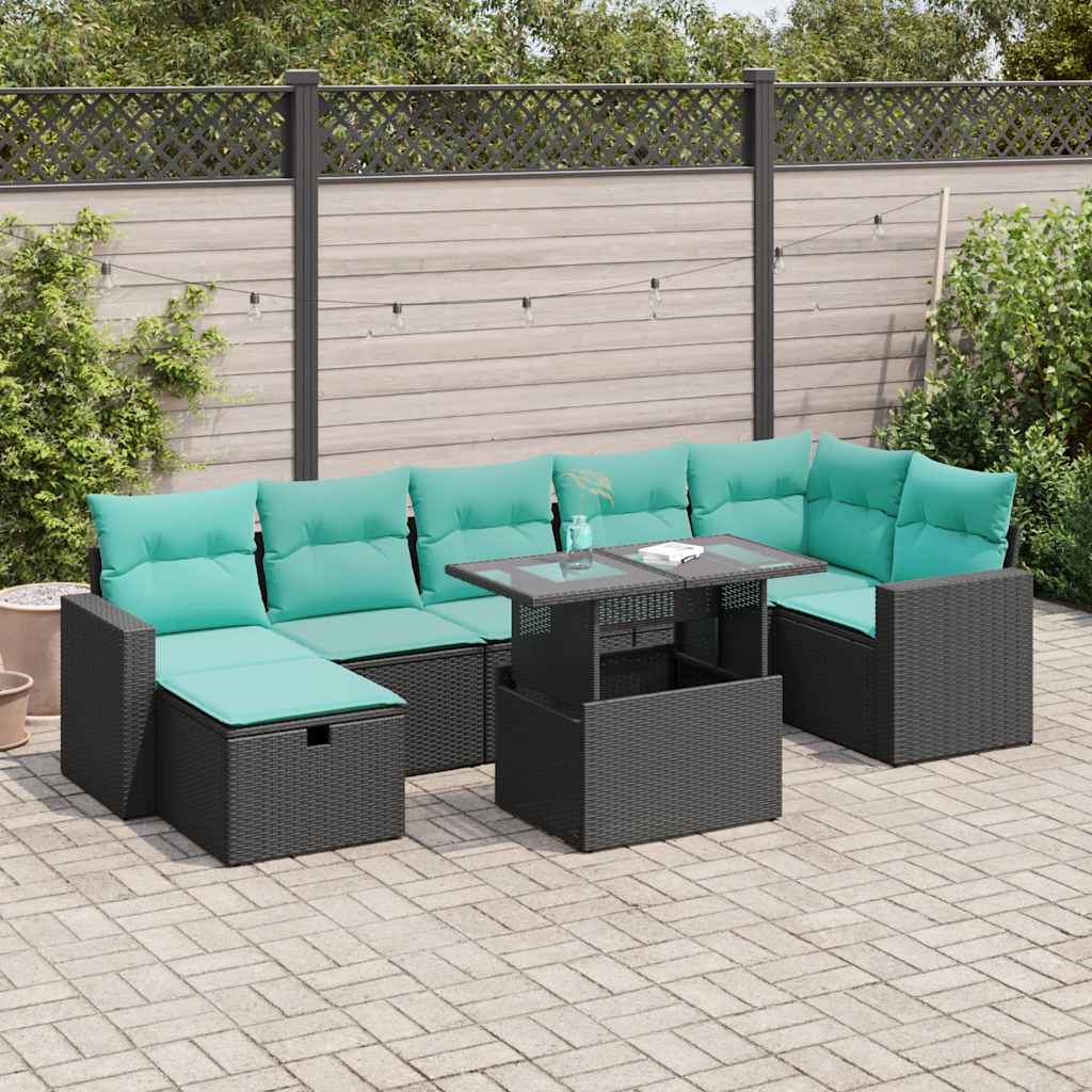 8-tlg. Garten-Sofagarnitur mit Kissen Grau Poly Rattan Akazie