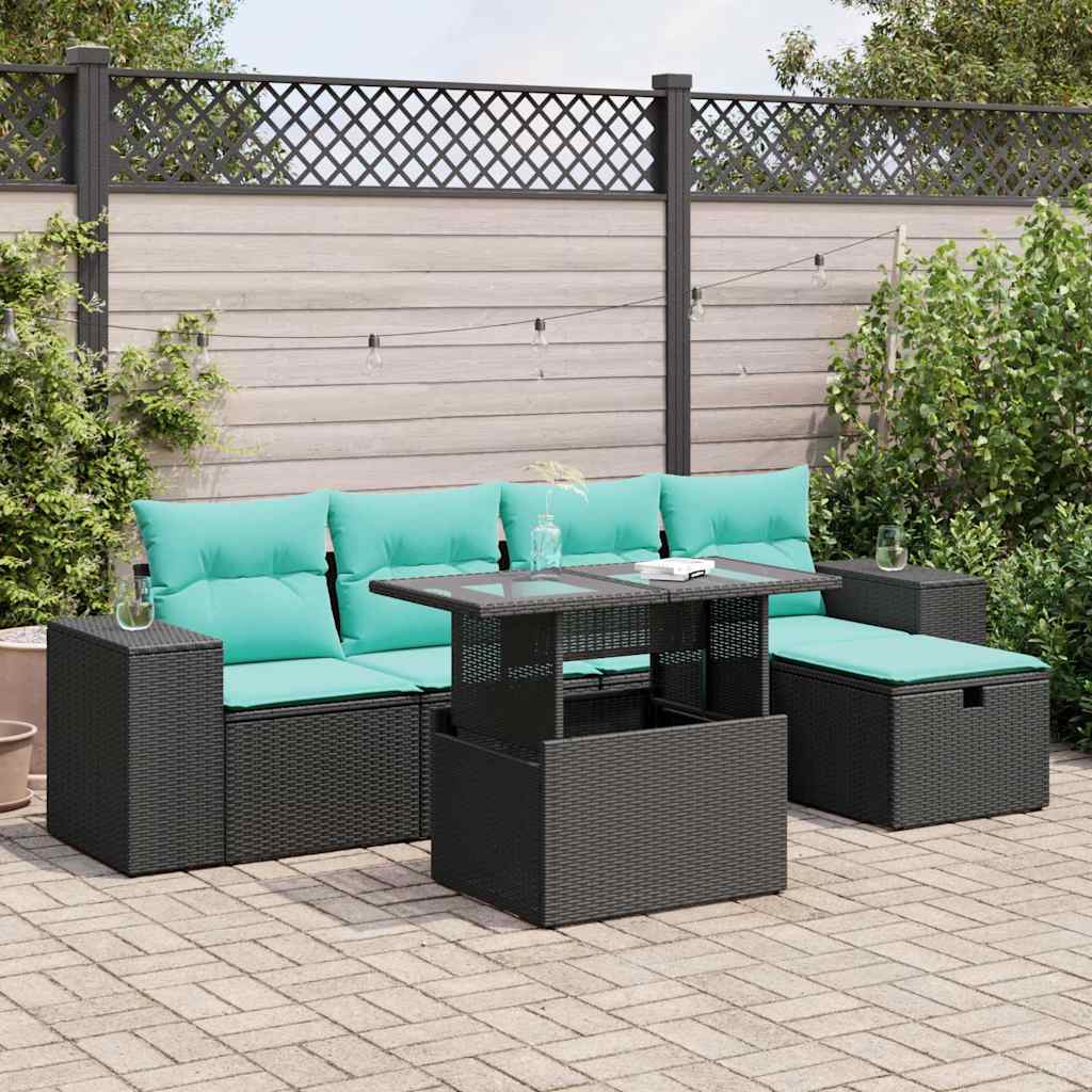6-tlg. Garten-Sofagarnitur mit Kissen Grau Poly Rattan Akazie