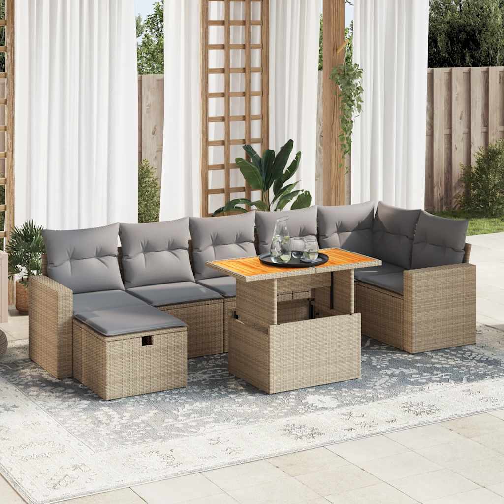 5-tlg. Garten-Sofagarnitur mit Kissen Beige Poly Rattan Akazie