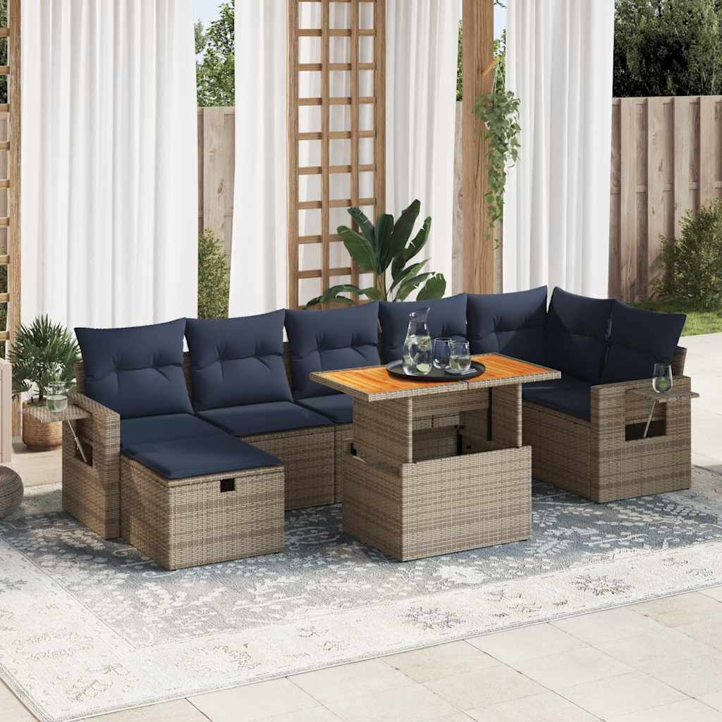 8-tlg. Garten-Sofagarnitur mit Kissen Braun Poly Rattan Akazie
