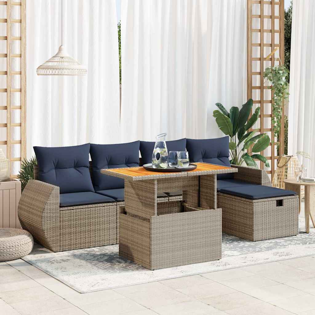 6-tlg. Garten-Sofagarnitur mit Kissen Schwarz Poly Rattan