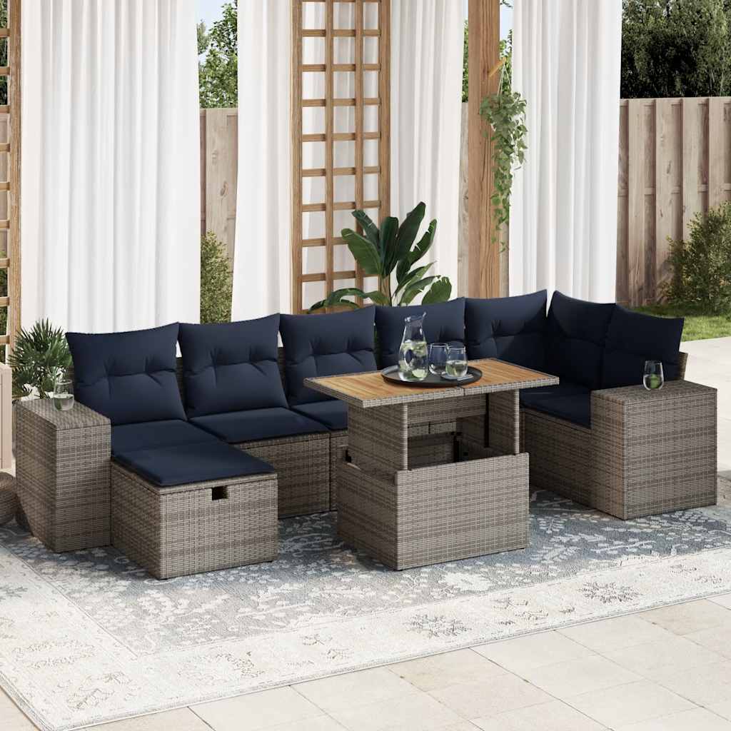 8-tlg. Garten-Sofagarnitur mit Kissen Braun Poly Rattan Akazie