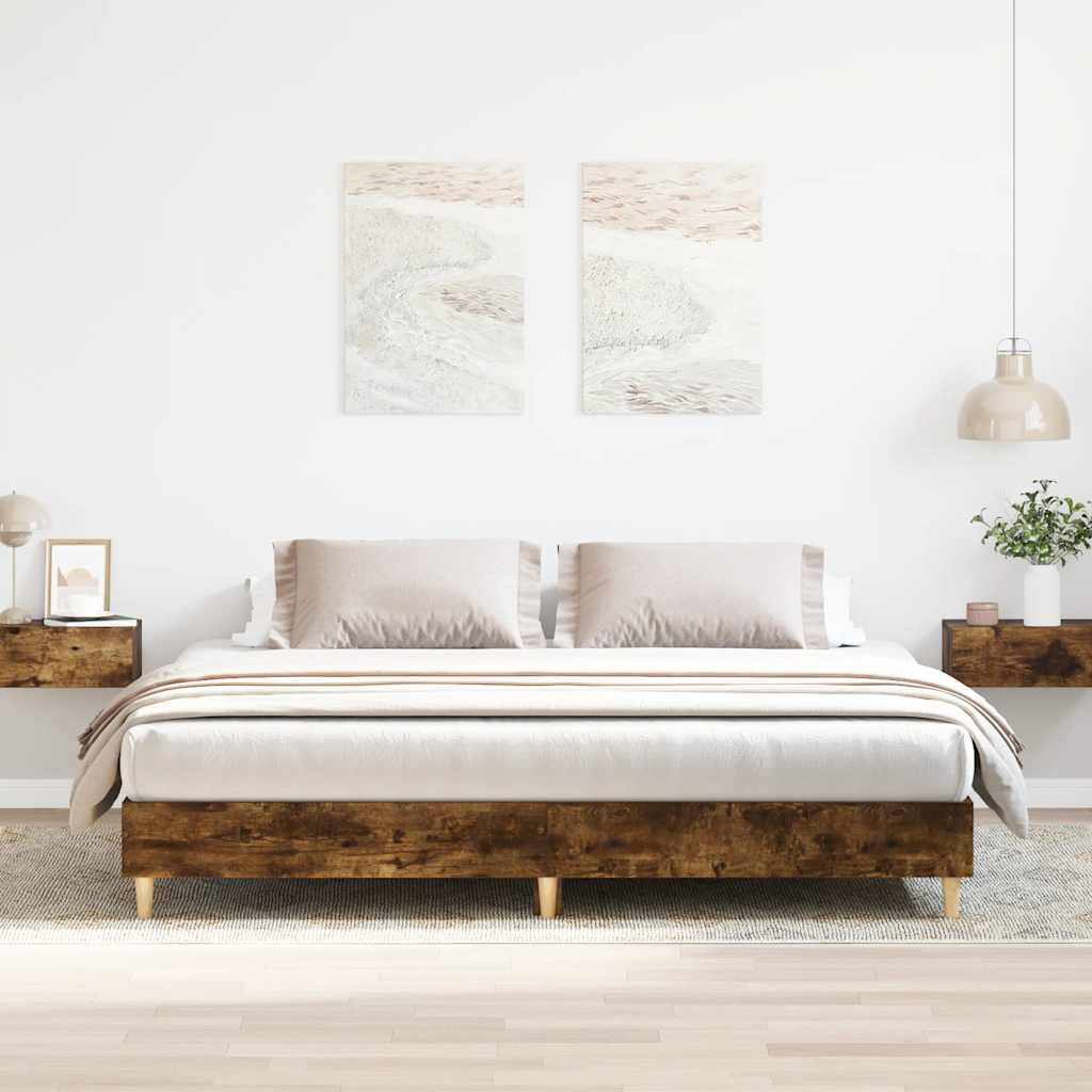 Bettgestell ohne Matratze Räuchereiche 200x200 cm Holzwerkstoff