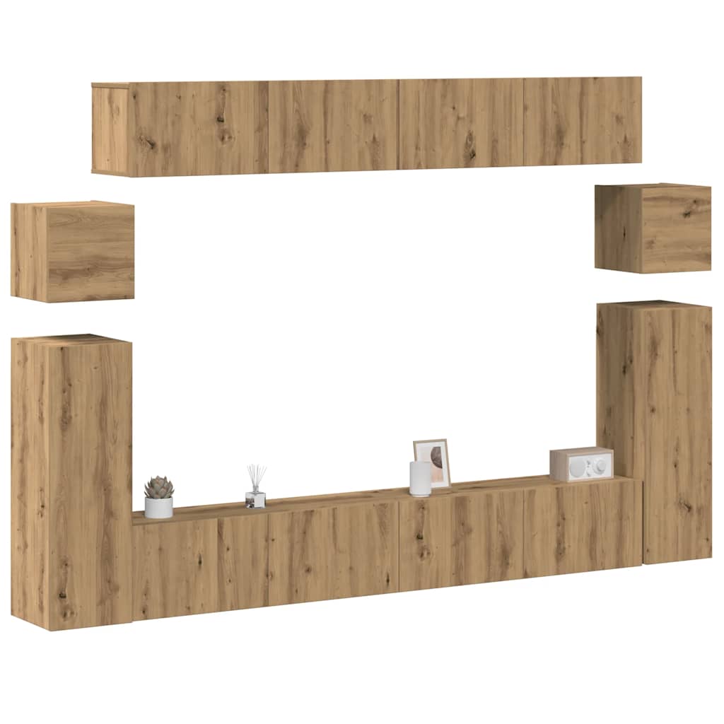 8-tlg. TV-Schrank-Set Wandmontage Artisan-Eiche Holzwerkstoff