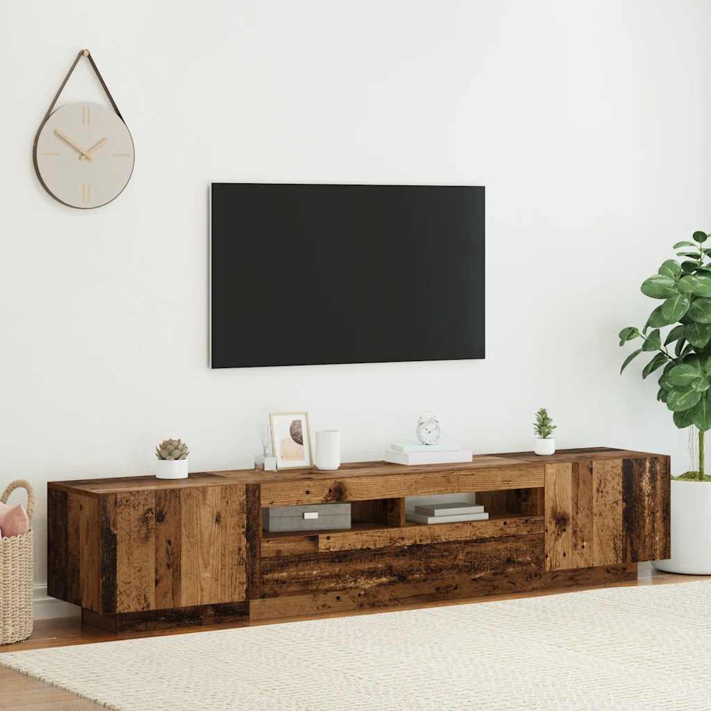 TV-Schrank mit LED-Leuchten Altholz-Optik 200x35x40 cm