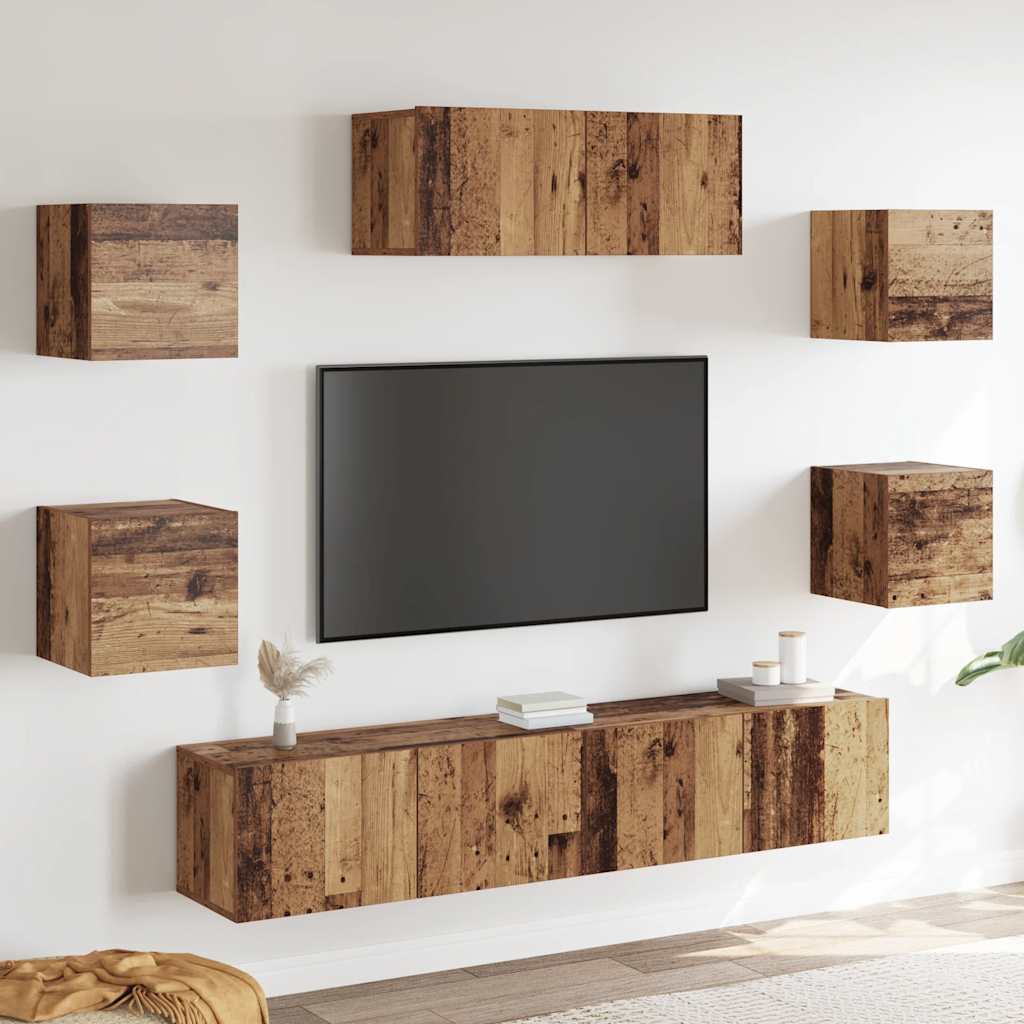 5-teiliges TV-Schrank-Set Wandmontage aus altem Holz