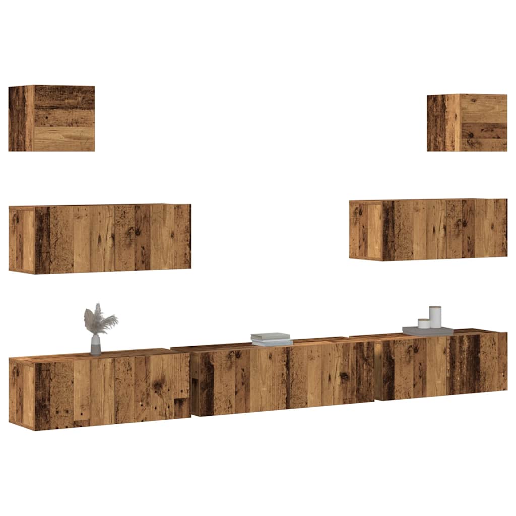 7-tlg. TV-Schrank-Set Wandmontage Altholz-Optik Holzwerkstoff