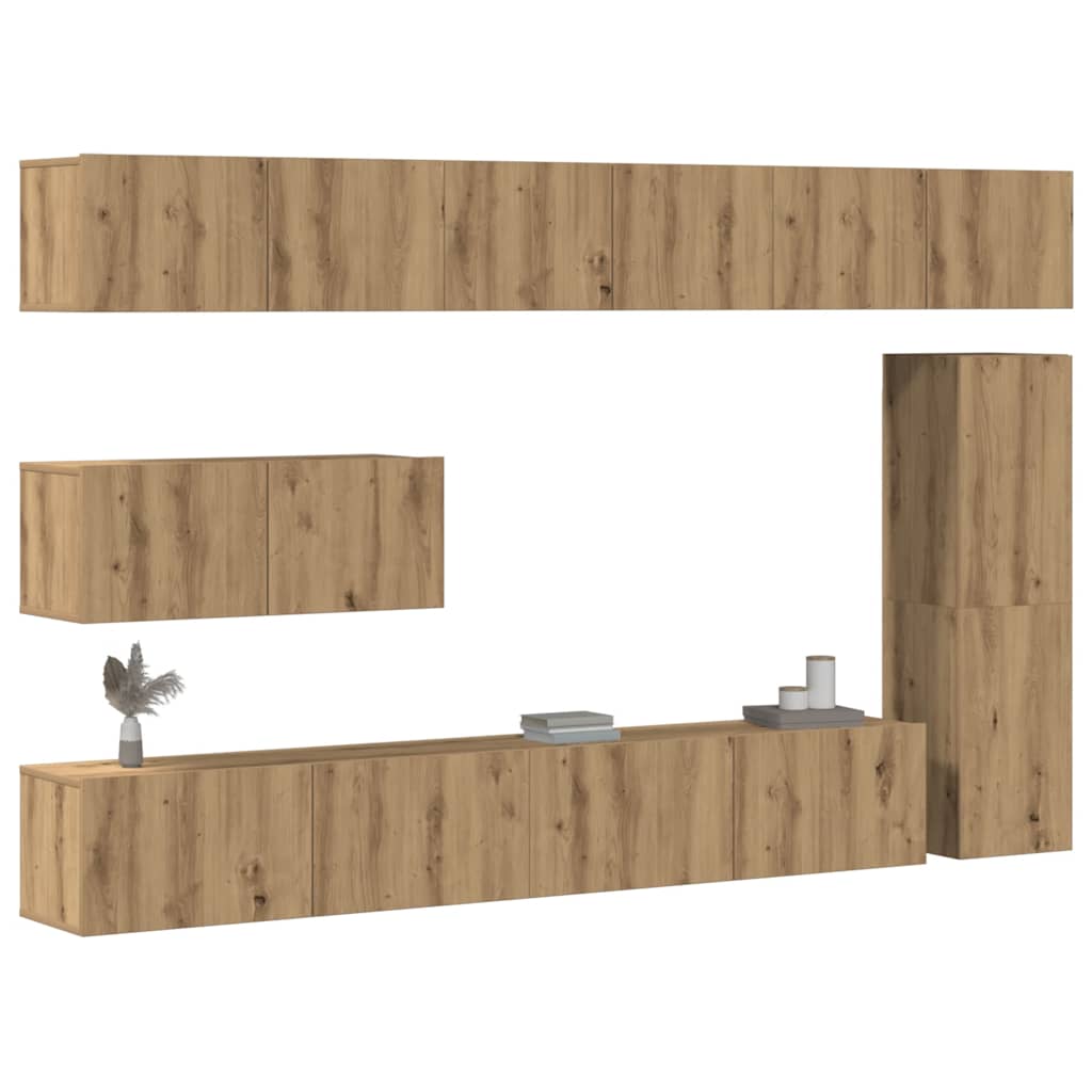 7-tlg. TV-Schrank-Set Wandmontage Artisan-Eiche Holzwerkstoff