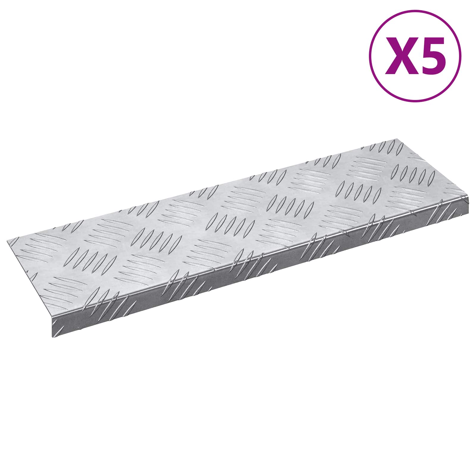 Treppe Tritt 5 stk. 60 x 18 x 2,5 cm Silber Aluminium
