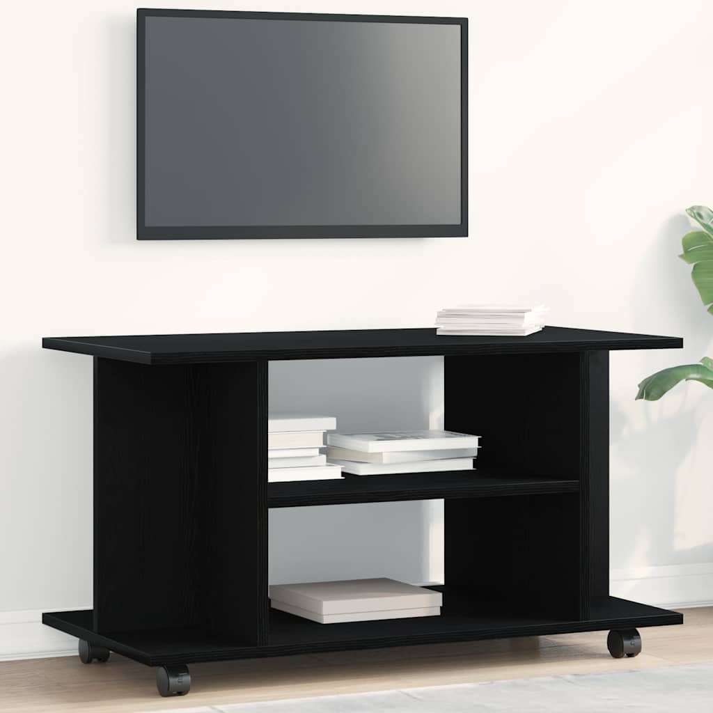 TV-Schrank mit Rollen Schwarz Eichen-Optik 80x40x45 cm