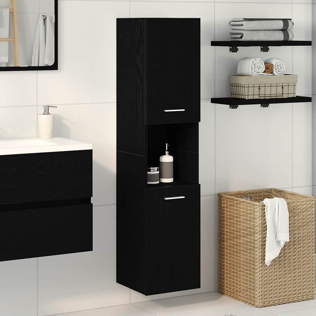 Badezimmerschrank Schwarz Eichen-Optik 30 x 30 x 130 cm