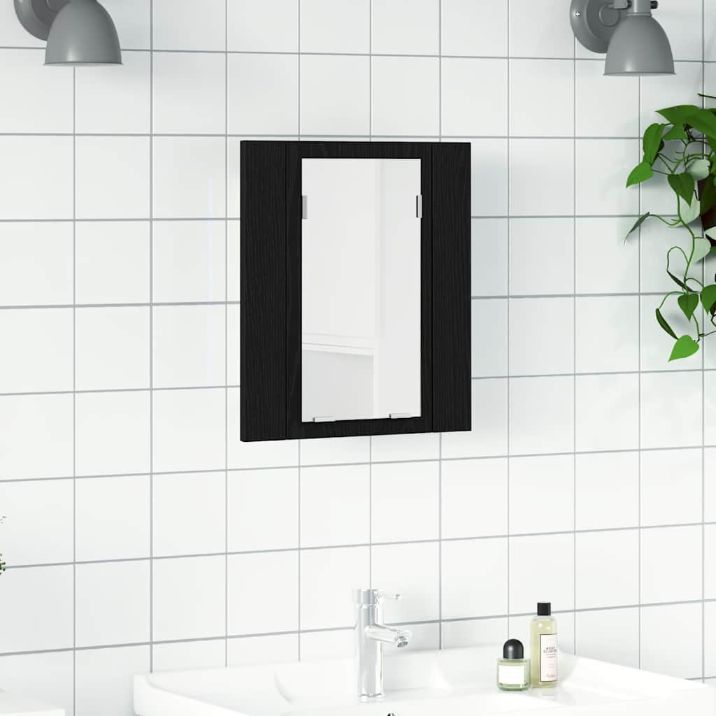 LED Badezimmerspiegelschrank Eiche Schwarz 40x12x45 cm