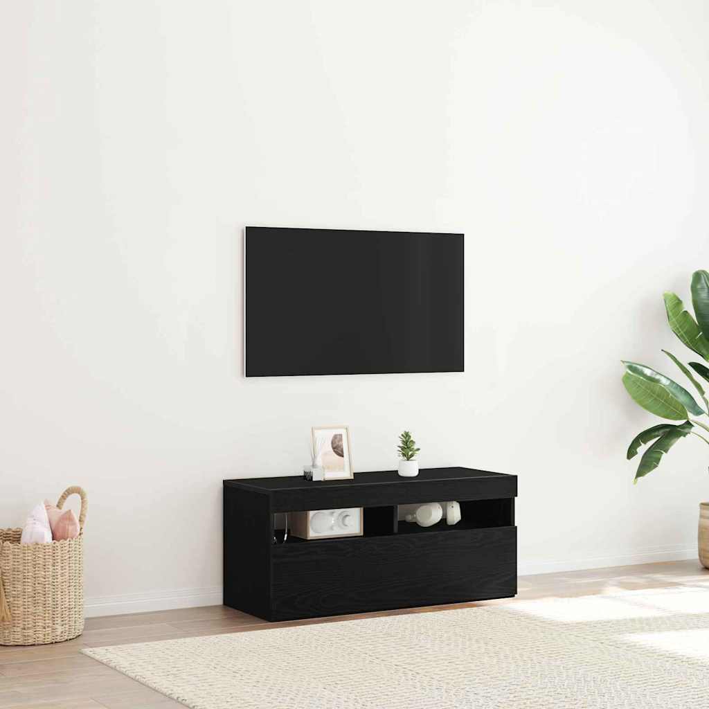 TV-Schränk 90 x 35 x 40 cm Schwarz Eichen-Optik Holzwerkstoff