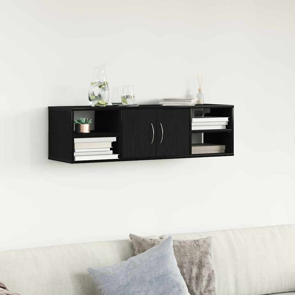 Wandregal Wandhalterung Schwarz Eichen-Optik 102 x 30 x 29 cm