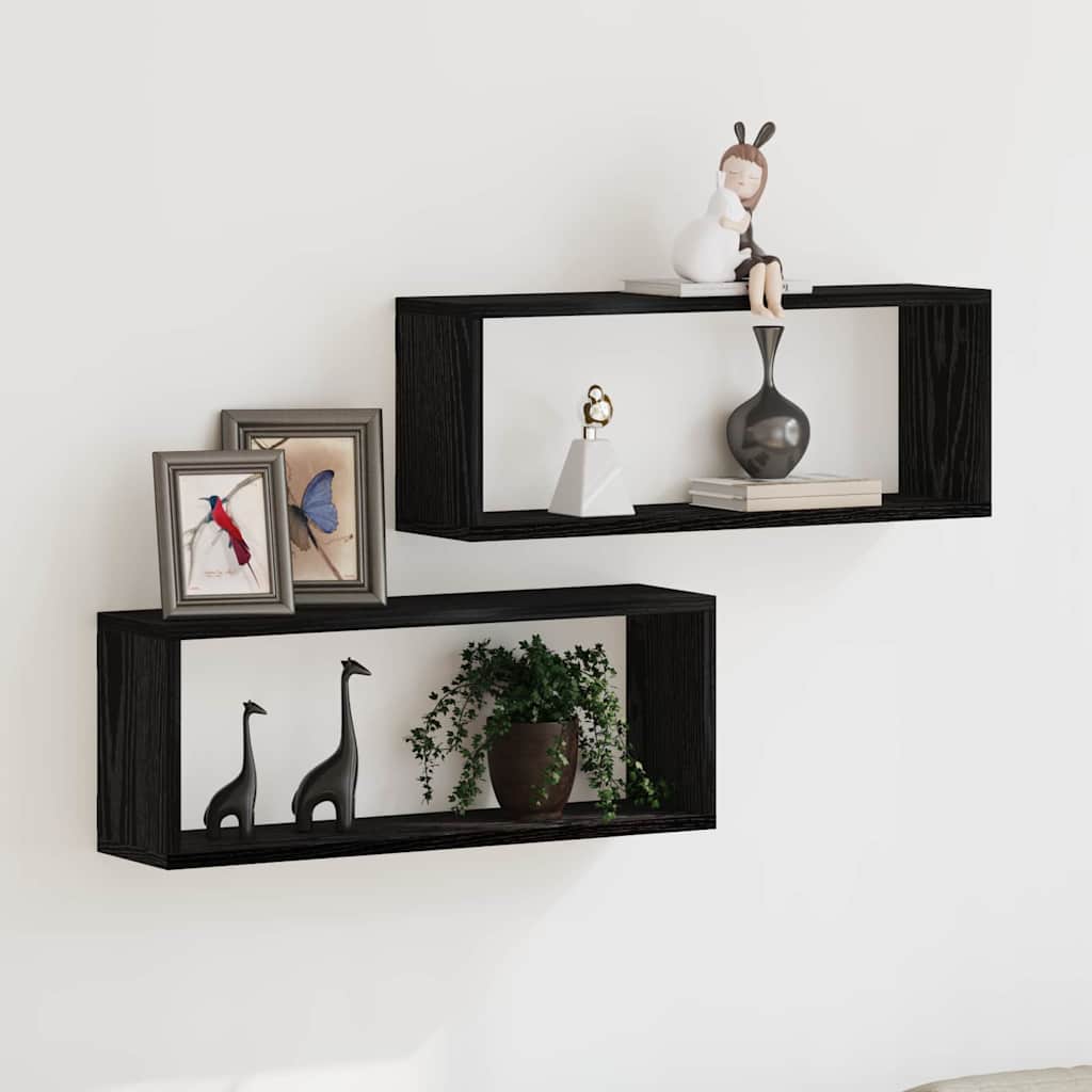 Wandregale 2 stk. Schwarz Eichen-Optik 60 x 15 x 23 cm