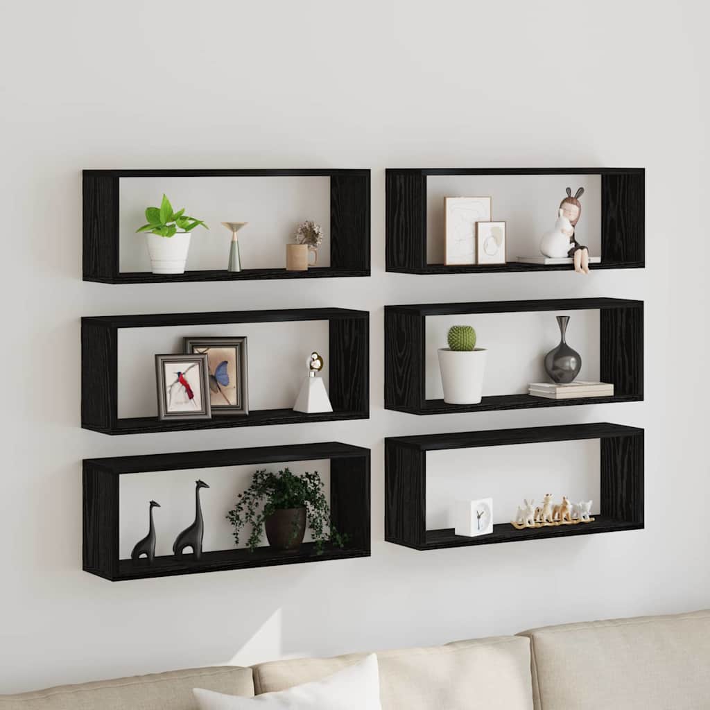 Wandregale 6 stk. Schwarz Eichen-Optik 60 x 15 x 23 cm