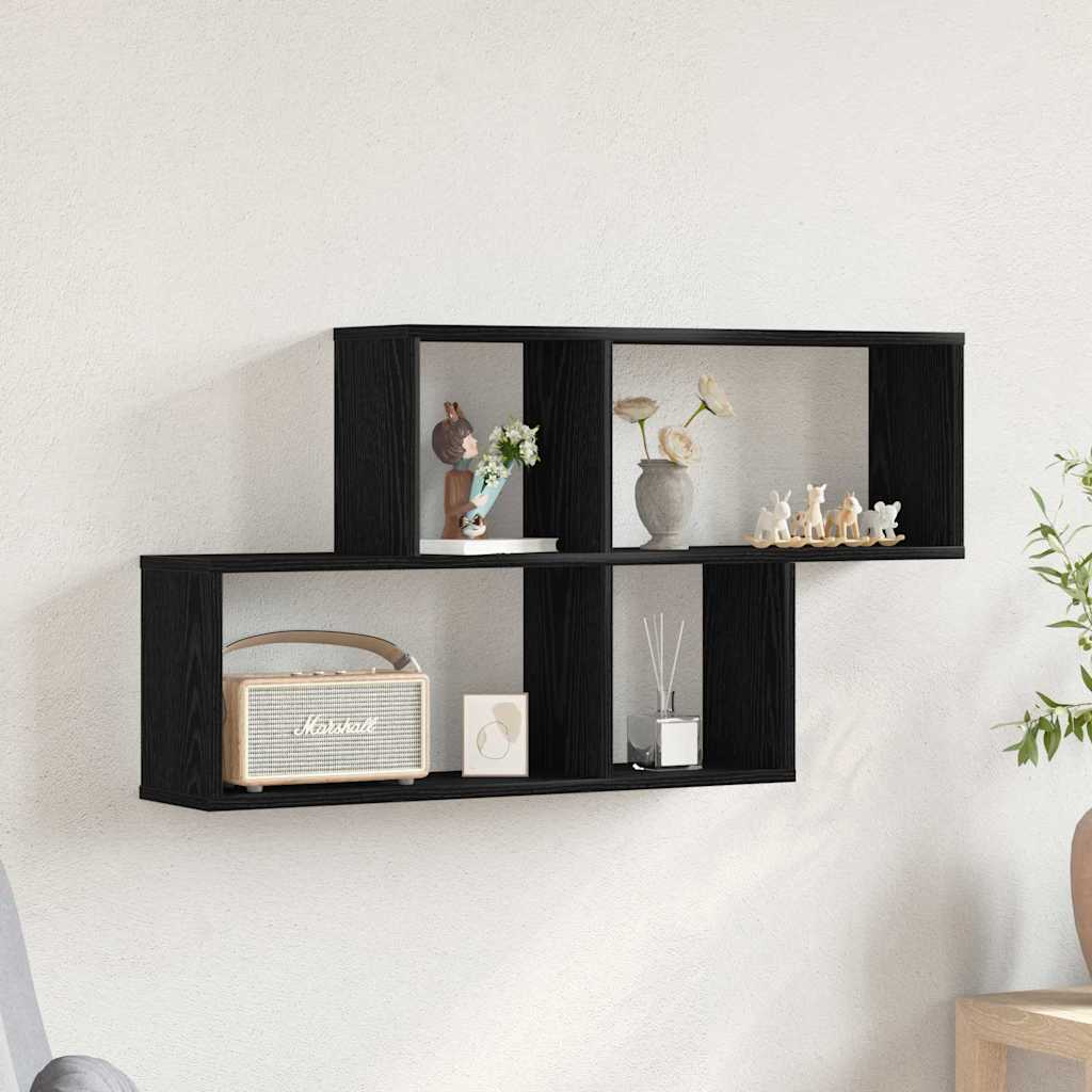 Wandregal Wandhalterung Schwarz Eichen-Optik 76 x 15 x 53 cm