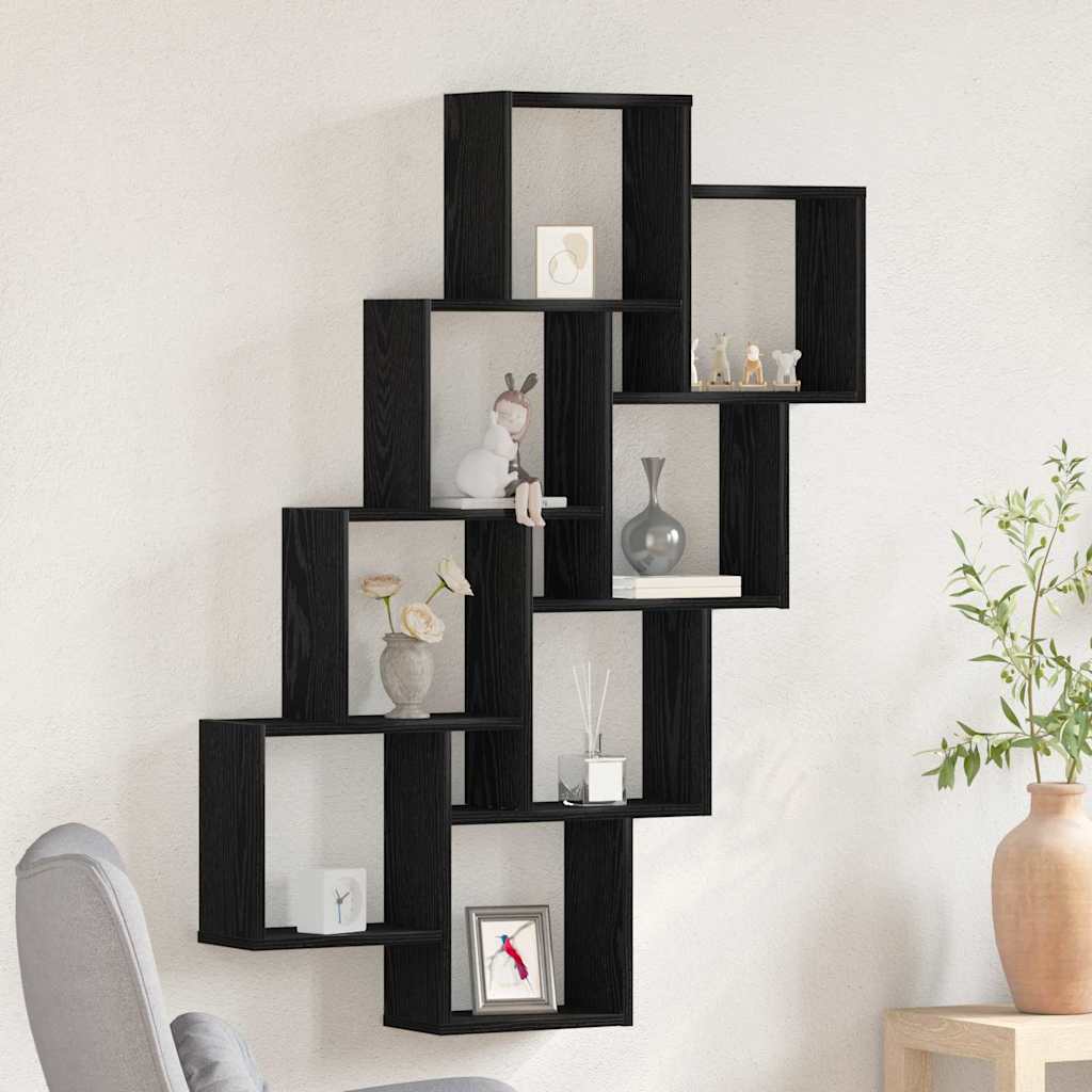 Wandregal Wandhalterung Schwarz Eichen-Optik 90 x 15 x 119,5 cm