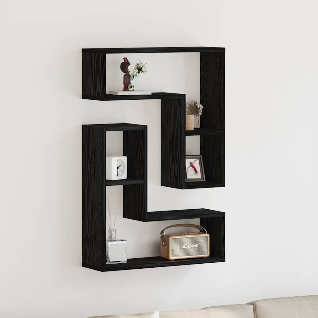 Wandregal 2 stk. Schwarz Eichen-Optik 50 x 15 x 85 cm