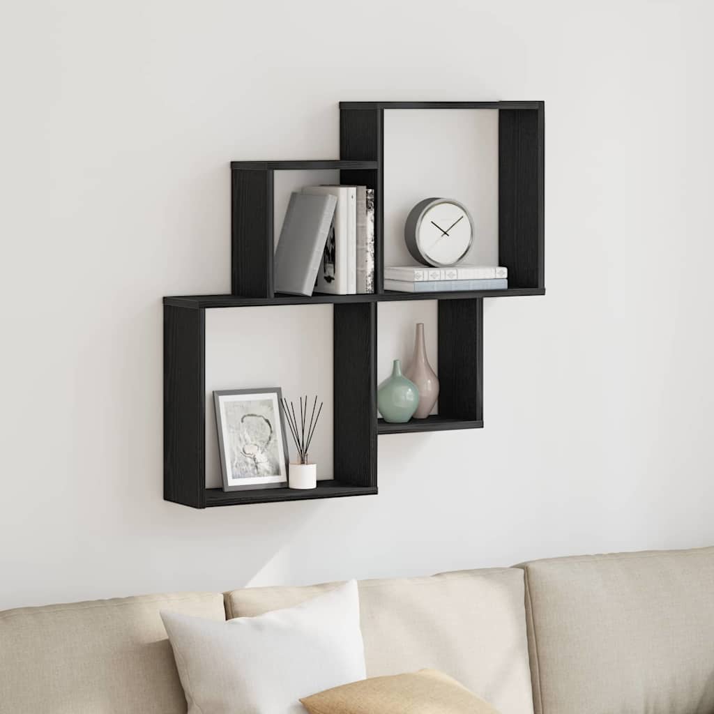 Wandregal Wandhalterung Schwarz Eichen-Optik 80 x 15 x 78,5 cm
