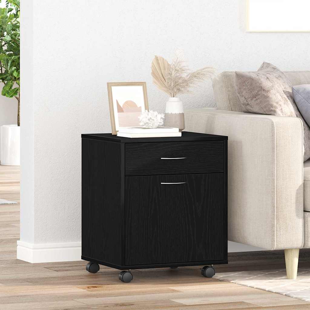 Rollschrank 45 x 38 x 54 cm Holzwerkstoff Schwarz Eichen-Optik